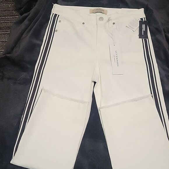 LIVERPOOL Kennedy Crop Straight Leg Jeans Sporty White W/ Stripe Size 2 - Picture 2 of 8
